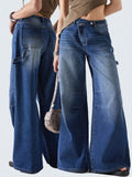 American retro wide leg jeans for women  spring new style  versatile and easy to wear-belleandkai.com