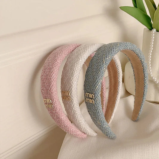 French Sweet Woven Headband for Women Elegant Knit Hair Accessories Pink Headbands Sweet Girl Wide Edge Hair Bands-belleandkai.com