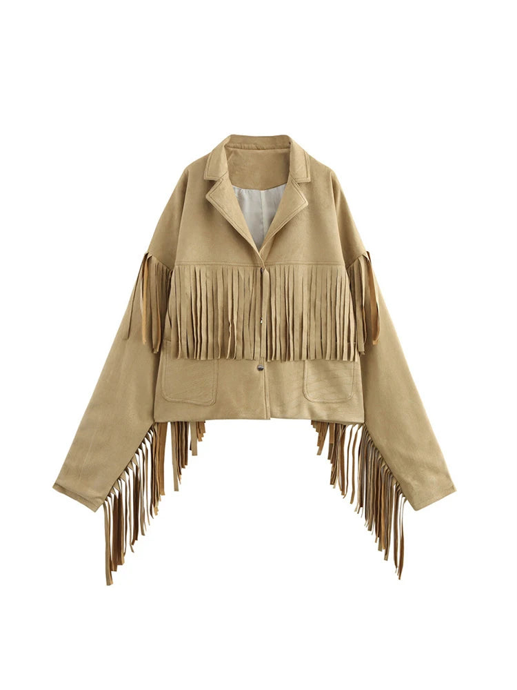 FANAN Streetwear Tassel Spliced Design Blazers For Women Single Breasted Fashion Jackets Female Coats 2025 Autumn New Clothing-belleandkai.com