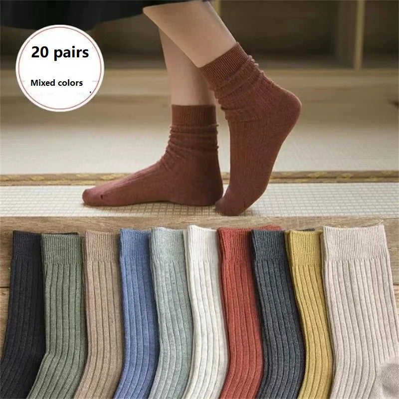 5-20 Pairs Women's Mid Calf Socks Women Korean Style Solid Color Cotton Slouch Socks for Jk School Uniform Spring Autumn Fashion-belleandkai.com