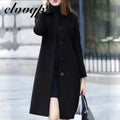New Fashion British Solid Button Wool Coat Women Long Sleeve Jackets Woman Elegant Pocket Slim Outfit Mujer-belleandkai.com