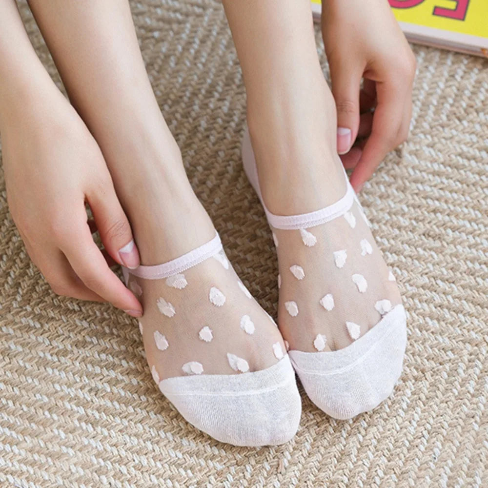 5 Pairs Women Polka Dot Patterned Socks Fashionable Versatile Trendy Creative Socks Comfortable Breathable Casual Short Socks-belleandkai.com