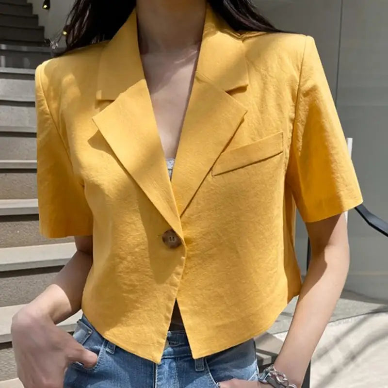 VONDA Elegant Summer Blazer Women Short Sleeve Suit Collar Coat 2024 Fashion Outwear Solid Color Casual Slim Button Tunic Tops-belleandkai.com