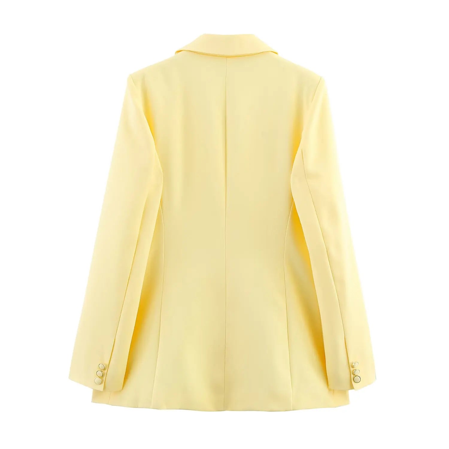 TRAFZA Elegant Yellow Blazer Women's Double-breasted Lapel Blazer Fashion High Street 2025 Spring Summer Holidays Commute Suit-belleandkai.com