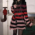 New Autumn Punk Gothic Long Unisex Sweater Women Striped Cool Hollow Out Hole Broken Jumper Loose Rock Thin Dark Streetwear Top-belleandkai.com