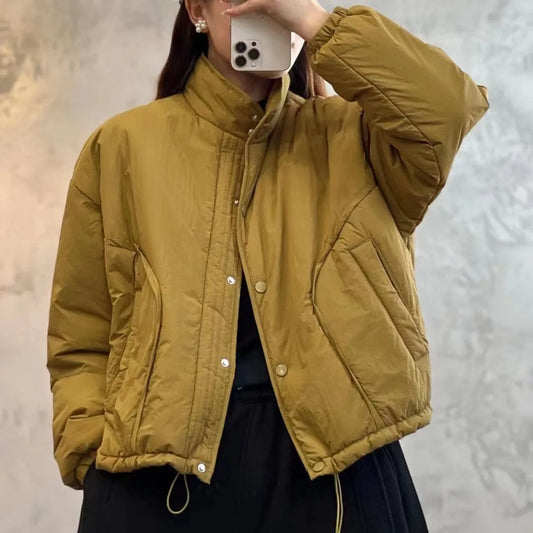 Solid Color Single Breasted Down Coat Winter New Loose Coat Women's Style Casual Warmth Thickened Down Jacket-belleandkai.com