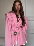 Tossy Elegant Commute Suit jacket Female Lace-Up Loose Pocket Patchwork Lapel Party Looks Outwear For Women Bandage Coat jacket-belleandkai.com