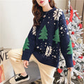 2024 Autumn/Winter New Korean Thickened Color blocked Christmas Sweater Women Hoodie Snowflake Loose Round Neck Lazy Style Tops-belleandkai.com