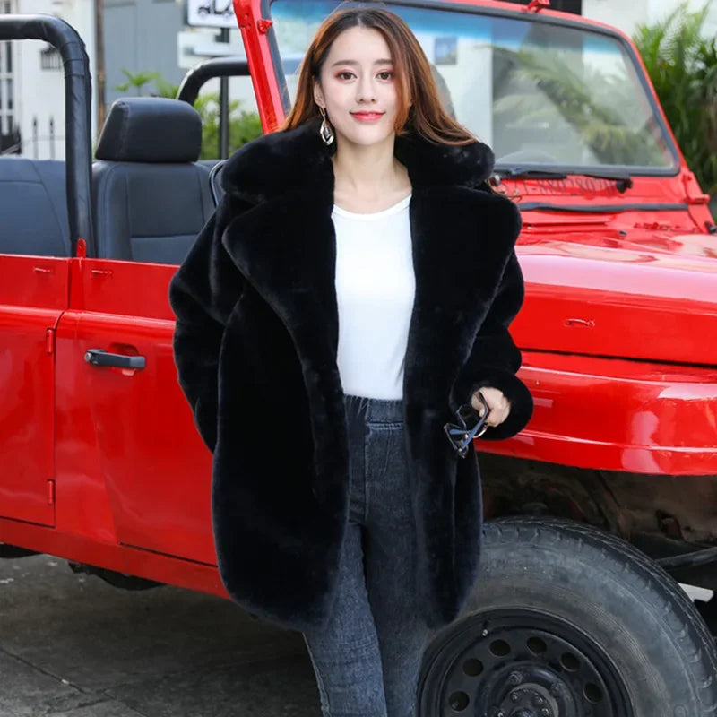 Winter Furry Coat Hairy Woman Jacket Thick Rabbit Fur Coat Female Plush Overcoat Comfort Fur Coat-belleandkai.com