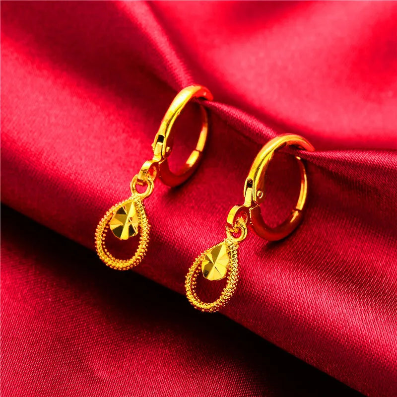 Drop-Heart Coin Stud Earrings for Women (24K AU999) - Double-Lined Drop Outline, Shiny-Matte Mix, Travel Wear, Natural Fluidity-belleandkai.com