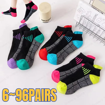 6-96 Pairs Unisex Color-Coordinated Quick-Dry & Sweat-Absorbent Running/Casual Sports Socks Low-Top Breathable 36-42-belleandkai.com