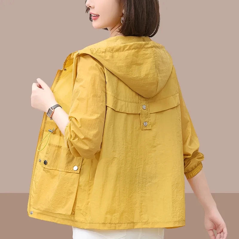 2025 New Summer Women's Jacket Thin Coat Casual Windbreaker Sun Protection Jackets Basic Zipper Coat Tops Female-belleandkai.com