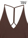 TRAF Women's Deep V-neck Sleeveless Sling Mini Dress Temperament Sexy Splicing Neck Short Backless Dress Elegant Women's Fashion-belleandkai.com