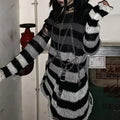 New Autumn Punk Gothic Long Unisex Sweater Women Striped Cool Hollow Out Hole Broken Jumper Loose Rock Thin Dark Streetwear Top-belleandkai.com