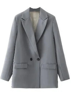 Winter Women Apricot Blazer Coat 2025 Lady Vintage Double Breasted Blazer Notched Collar Pocket Female Outerwear Chic Tops Deat-belleandkai.com