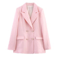 Fashion Yellow Blazer Woman Elegant Chic Pockets Double Buttons Long Sleeve Loose Coat 2025 New spring Office Lady Solid Suits-belleandkai.com