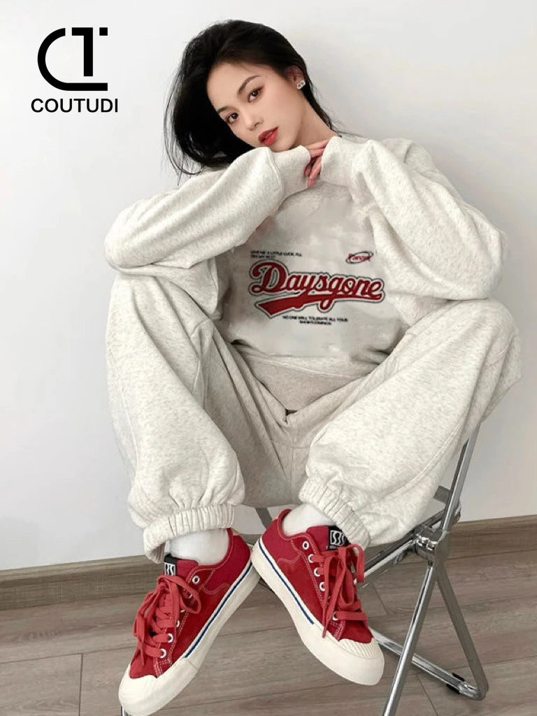 COUTUDI Women Hooded Set 2 Pieces Winter Fashion Tracksuit Suit Oversized Casual Hoody Pullovers Long Pant Sets Women Sportwears-belleandkai.com