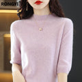 RONGYI Seamless Cashmere Sweater Knitted Women's Clothing 100% Pure Wool Short-Sleeved 2022 Spring Five-Quarter Sleeve  Pullover-belleandkai.com