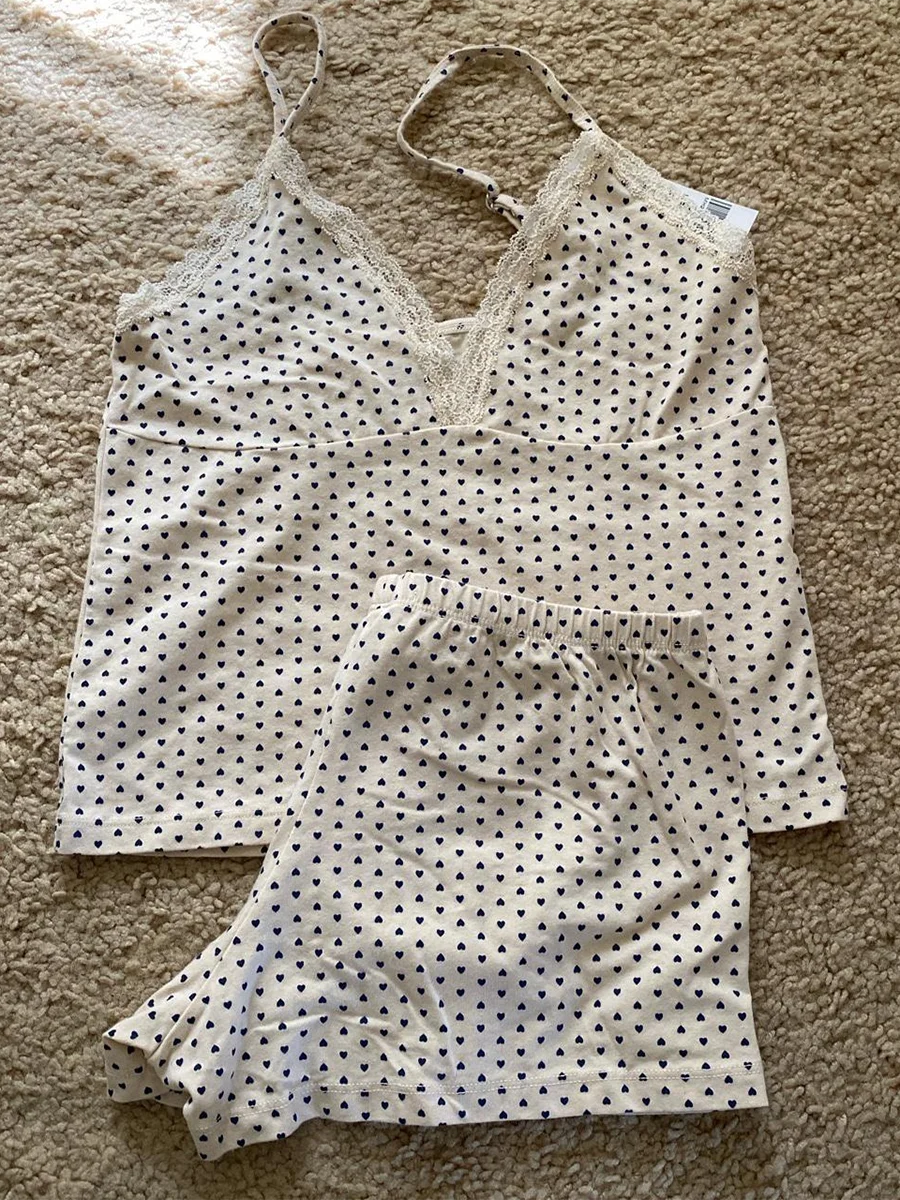 Strawberry Vest Shorts 2 Pieces Set Woman Eyelet Bow Slim Tank Top with Elastic Waist Patchwork Straight Short Pant Sweet Sets-belleandkai.com