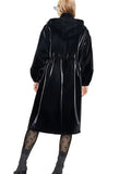 Mauroicardi Spring Waterproof Shiny Reflective Black Hard Patent Faux Leather Coat Women with Detachable Hood Zip Up Streetwear-belleandkai.com