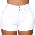 Liooil Cotton Stretchy High Waist Jean Shorts Woman Summer 2023 Casual Sweat With Pocket Zipper White Black Cuffed Denim Shorts-belleandkai.com