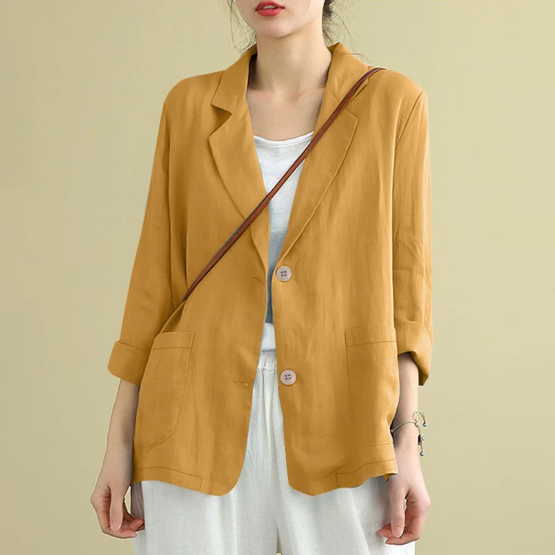 Women's Autumn Cotton Coats ZANZEA Fashion Lapel Neck Long Sleeve Blazer Thin Jackets Casual Officewear Suits OL Work Outwears-belleandkai.com