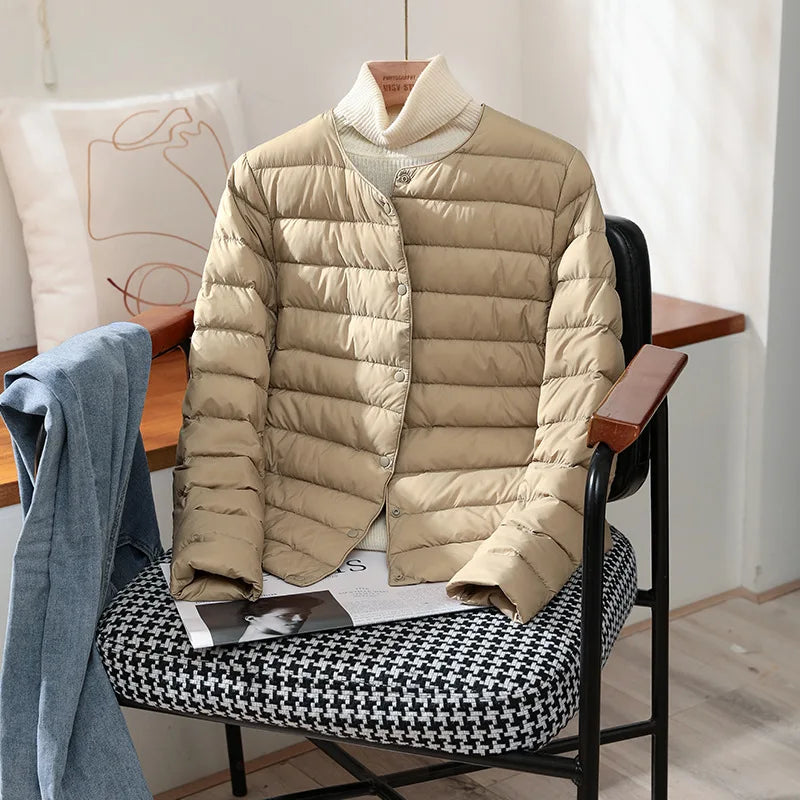 2023 New Arrivals Autumn Winter Warm Women White Duck Down Slim Jackets Female Fashion Ultra Lightweight Packable Puffer Coats-belleandkai.com