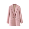Winter Women Apricot Blazer Coat 2025 Lady Vintage Double Breasted Blazer Notched Collar Pocket Female Outerwear Chic Tops Deat-belleandkai.com