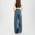 Woman Jeans High Waist Wide Leg Cotton Denim Clothing Design Sense Straight Pant Fashion Comfort White Retro Blue Casual Trouser-belleandkai.com
