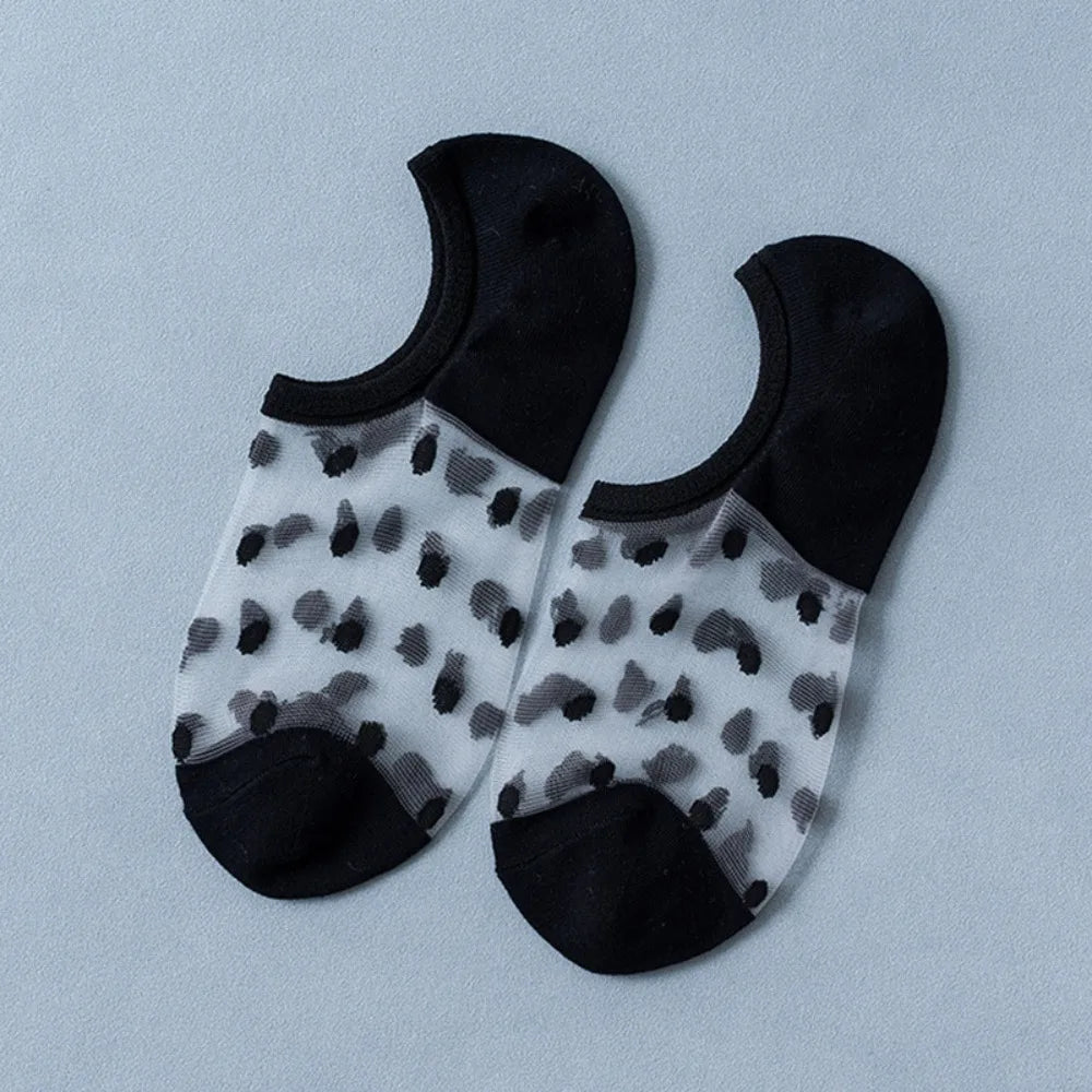 5 Pairs Women Polka Dot Patterned Socks Fashionable Versatile Trendy Creative Socks Comfortable Breathable Casual Short Socks-belleandkai.com
