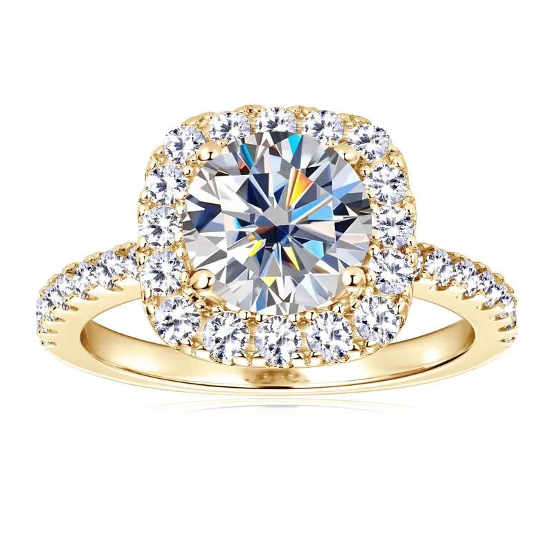 Anziw Real 2CT 8mm Round Moissanite Square Ring 925 Sterling Silver Luxury Brilliant Diamond Wedding Finger Rings Band For Women-belleandkai.com