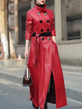 Mauroicardi Spring Autumn Extra Long Soft Pu Leather Trench Coat for Women Sashes Double Breasted Elegant Luxury Chic Overcoat-belleandkai.com