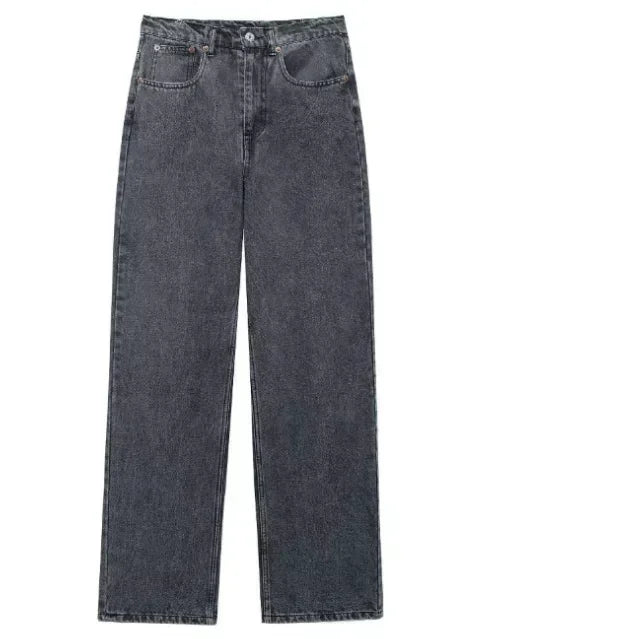 Women's Fashion Jeans Solid Colour Loose Trousers Gradient Colour Casual Streetwear Pant Broken Holes Decorated Jeans-belleandkai.com