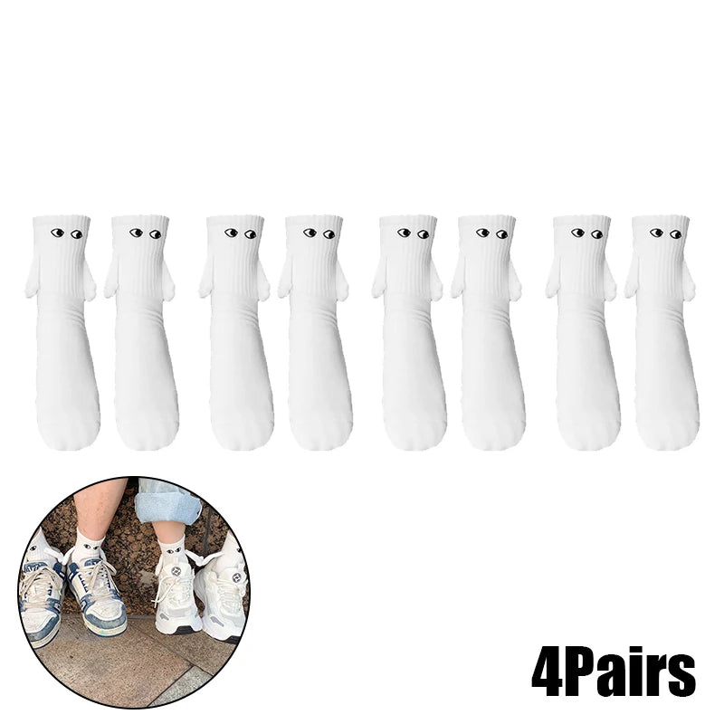Magnetic Socks with Hands Women Men Fashion Black White Funny Cute Cartoon Eyes Couple Mid-tube Socks for Gifts-belleandkai.com