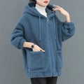 Thicken Plus Velvet Women Sweatshirts Autumn Winter Lamb Fleece Sweater Casual Hoodies Loose All-match Zipper Cardigan Jacket-belleandkai.com