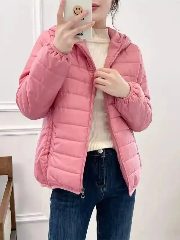 Minimalist Light Weight Women Down Cotton Jackets 2024 New Winter Korean Style Hooded Quilted Parkas Female Windbreaker Outwear-belleandkai.com