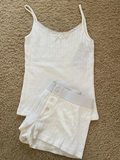 Strawberry Vest Shorts 2 Pieces Set Woman Eyelet Bow Slim Tank Top with Elastic Waist Patchwork Straight Short Pant Sweet Sets-belleandkai.com
