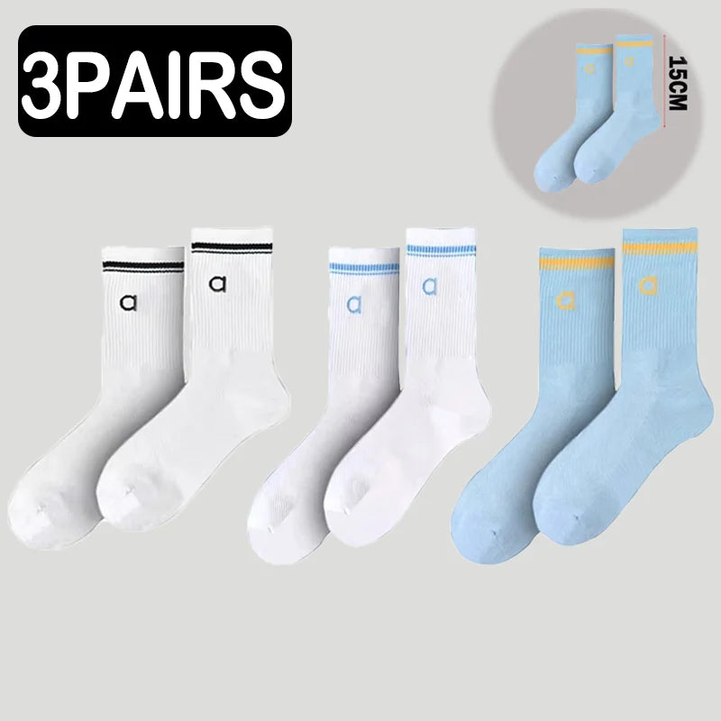 5 Pairs A* Premium Cotton Breathable Comfy Mid-Tube Unisex Socks for Sports Yoga Fitness All Season Pure White Couple Matching-belleandkai.com