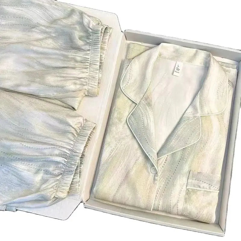 3 Pieces Set Night Wears for Women Summer New Short Sleeve Casual Striped Faux Silk Pijamas Set for Women Luxury Pyjamas Set-belleandkai.com