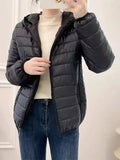 Minimalist Light Weight Women Down Cotton Jackets 2024 New Winter Korean Style Hooded Quilted Parkas Female Windbreaker Outwear-belleandkai.com