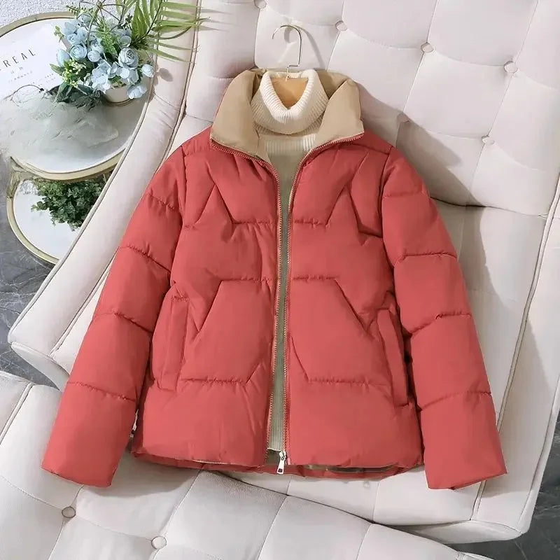 Women's Thickened Short Cotton Jacket 2025 Loose Fit Stand Collar Autumn Winter Fashion Outerwear Versatile Cotton Coat-belleandkai.com