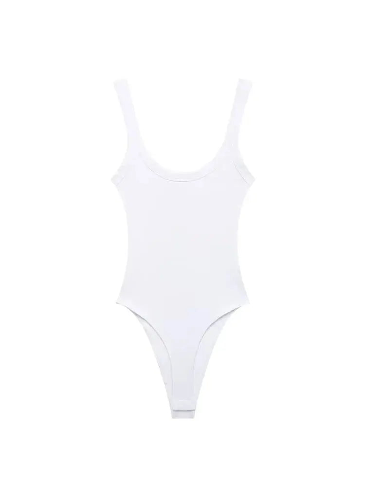TRZA-Skinny Ribbed Bodysuits for Women, O Neck, Straps, Snap-Button, Female Playsuits, Sexy Fashion-belleandkai.com
