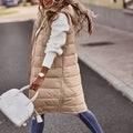 Long with Hood Outdoor Vest Down Women's Jacket Quilted Coat Sleeveless Jacket Winter Light Weight Sweaters-belleandkai.com