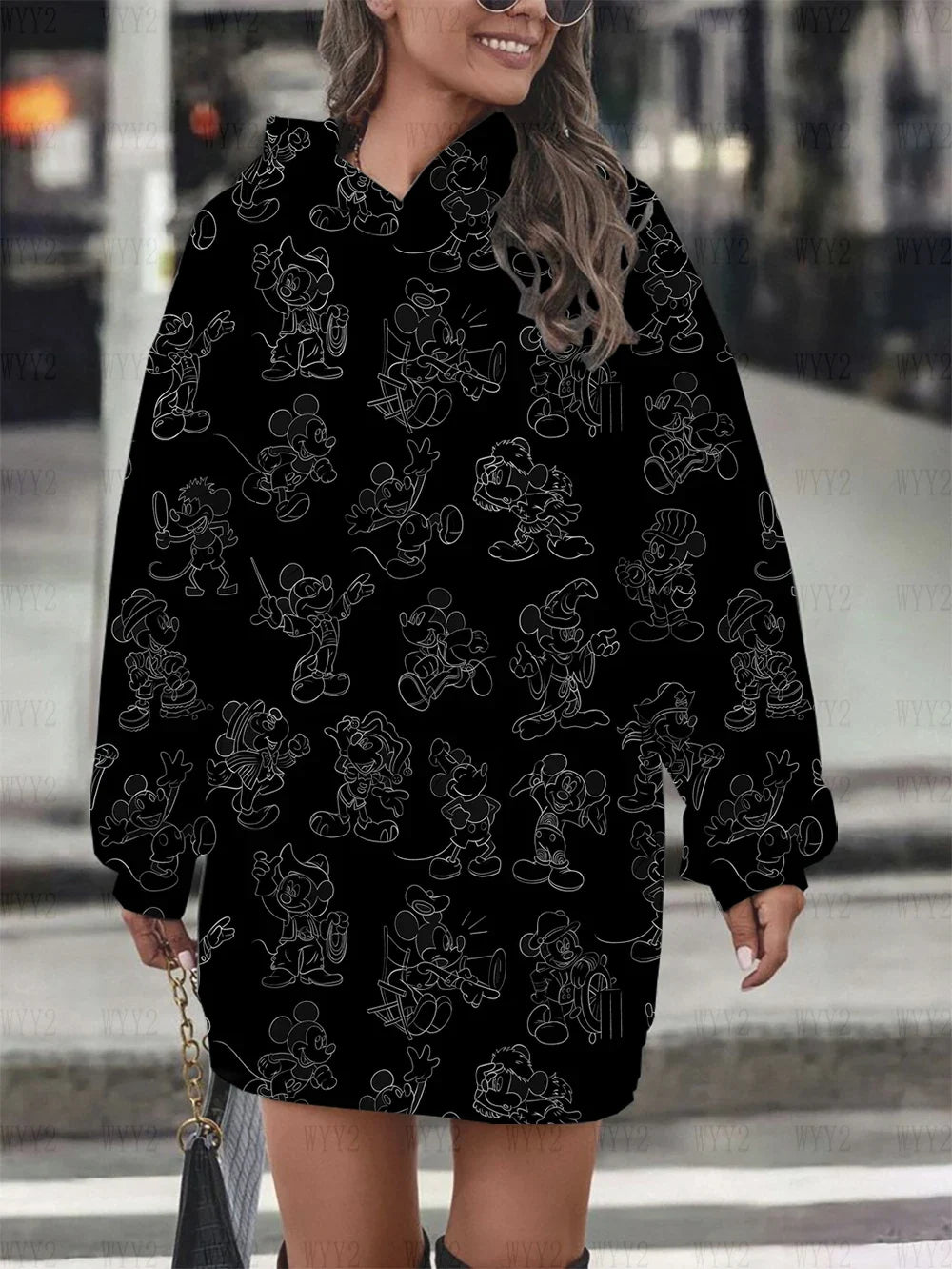 Women's hooded pullover sweatshirt fashion loose autumn and winter hoodie Disney chic retro print long-sleeved dress-belleandkai.com