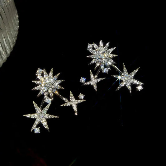 CAOSHI Brilliant Star Stud Earrings for Women Silver Color Dazzling Zirconia Ear Studs  Gorgeous Fashion Accessories for Women-belleandkai.com