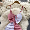Foamlina Sexy Night Club Dress Women Summer Elegant Color Match Mini Bodycon Dress Strap Sleeveless Cut Out Ruched Party Dress-belleandkai.com