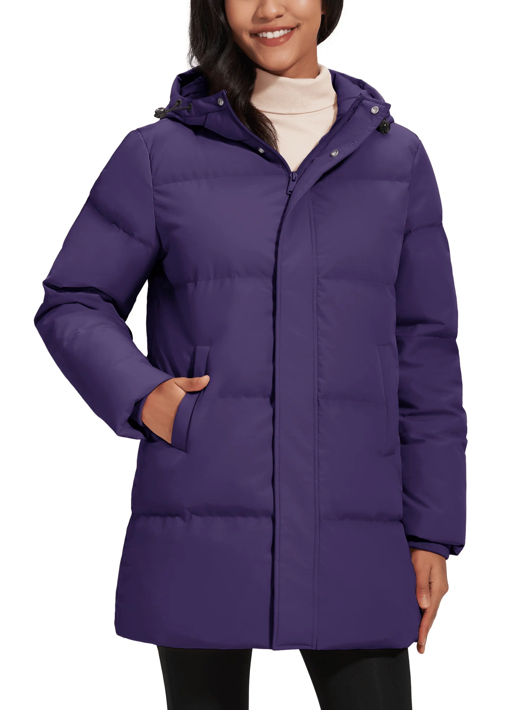 TACVASEN Winter Quilted Duck Feather Down Jackets Womens Padded Puffer Warm Hooded Long Coats Thermal Waterproof Thick Outerwear-belleandkai.com