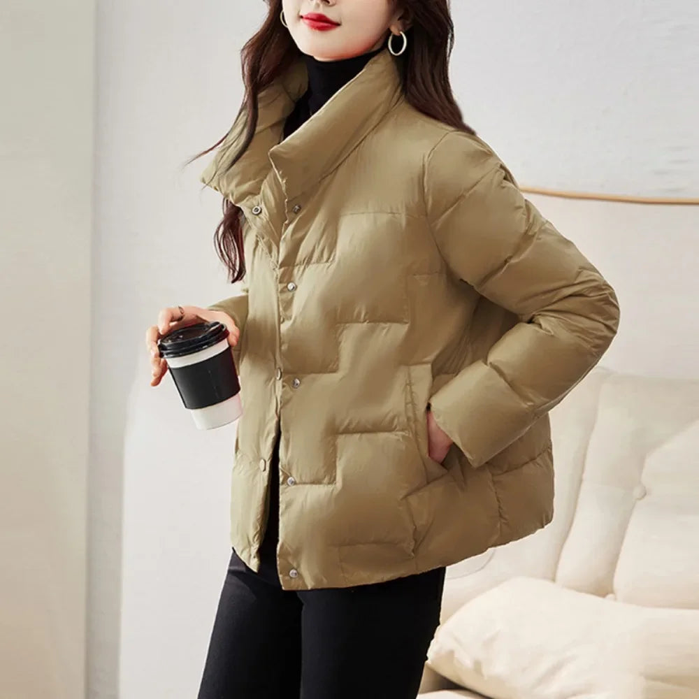 Autumn Winter Down Jacket For Women 2024 Solid Stand Collar Plaid Ultralight White Duck Down Coat Keep Warm Puffer Jacket Female-belleandkai.com