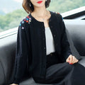 Plant&Flowers Hook Flower Hollow Women's Clothing Lantern Long Sleeve Sweater Knitted Cardigan Autumn Winter Round Neck Tops-belleandkai.com