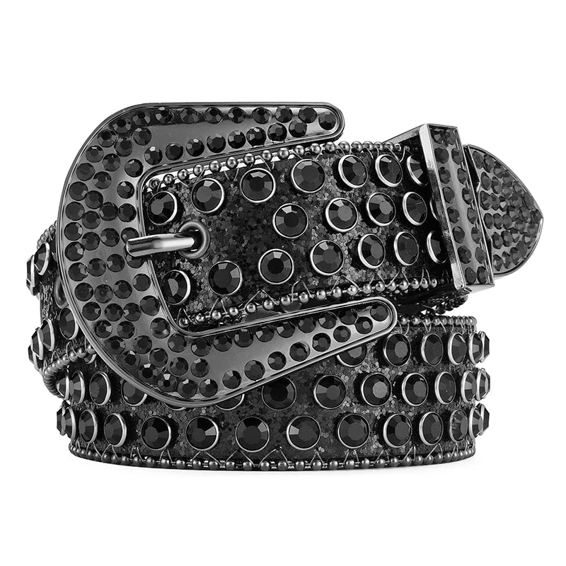 Men's Jeans Rhinestone Large Size Belt Women's Belt Western Denim Shiny Rivet Design Leather HipHop Punk Rock Y2K Style Belt-belleandkai.com